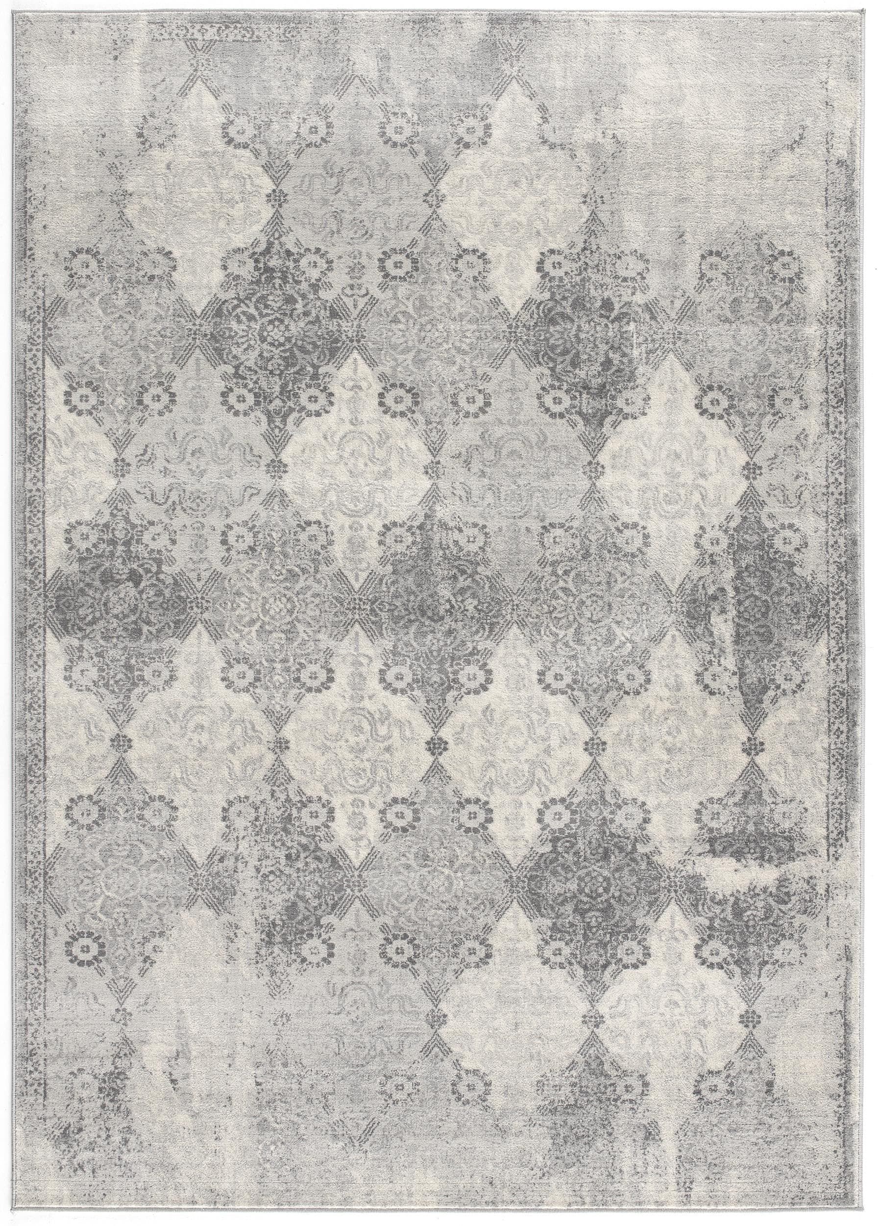 Koshani Casper 4'X6' Gray Distressed Trellis Pattern Area Rug Made in Turkey FFE258-510 - Thumbnail 2