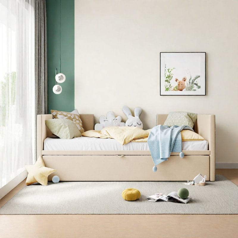 Teen Adult Twin Wood/Velvet Light Brown Daybed w Trundle FFE258-522 - Thumbnail 2