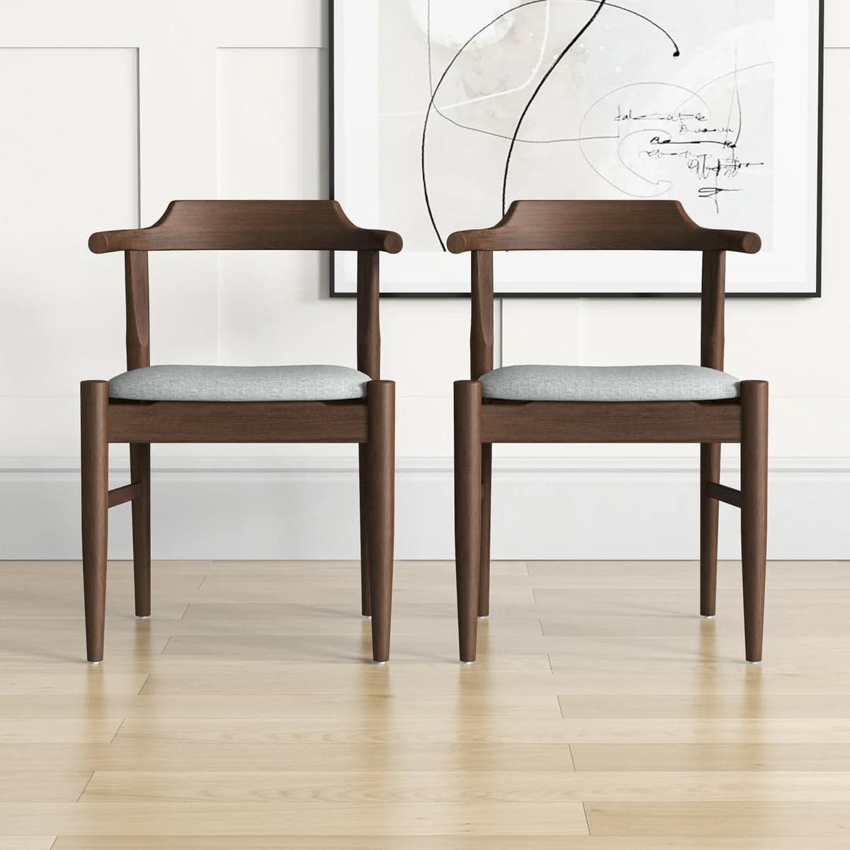Pair (2) Hoft Home Mid Century Zola Dining Chairs Solid Oak w Walnut Finish FFE258-523 - Image 1