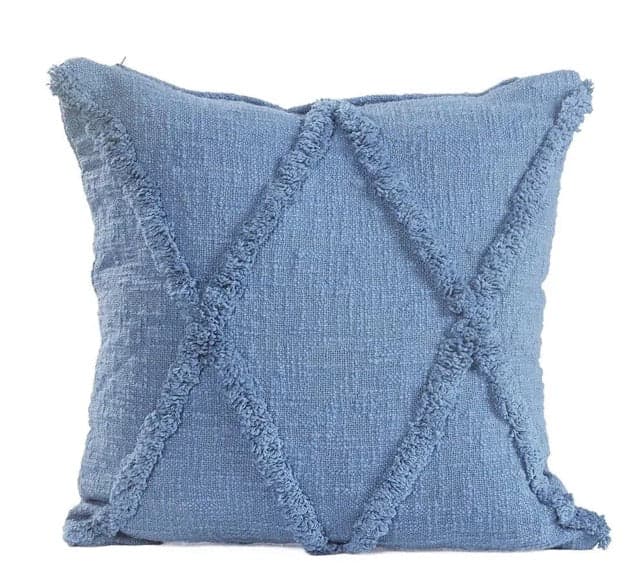 Pair LR Home Reed Denim Blue Tufted 18x18 Throw Pillows FFE258-540 - Thumbnail 2