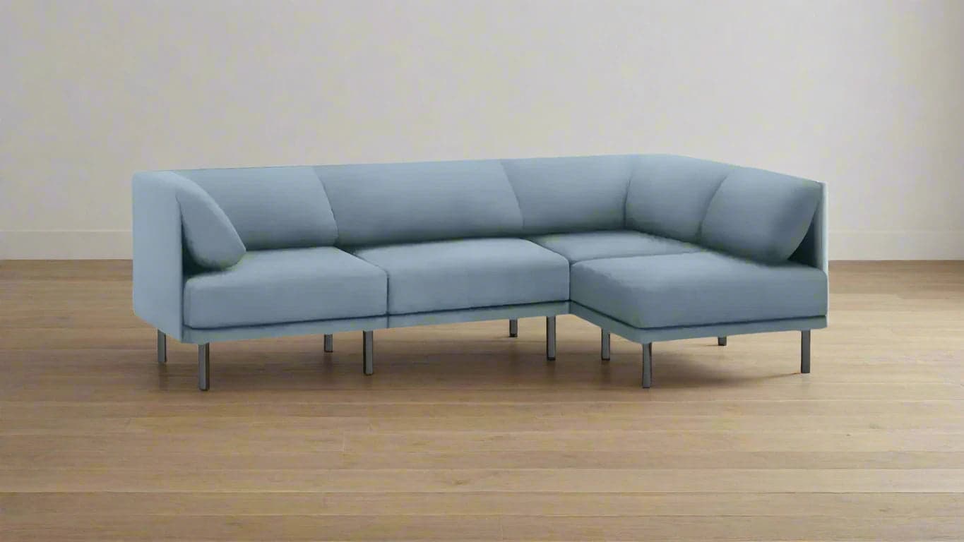 Burrow Range 4-Piece 1 Arm Ocean Velvet Sectional Sofa Couch FFE258-535 - Image 1