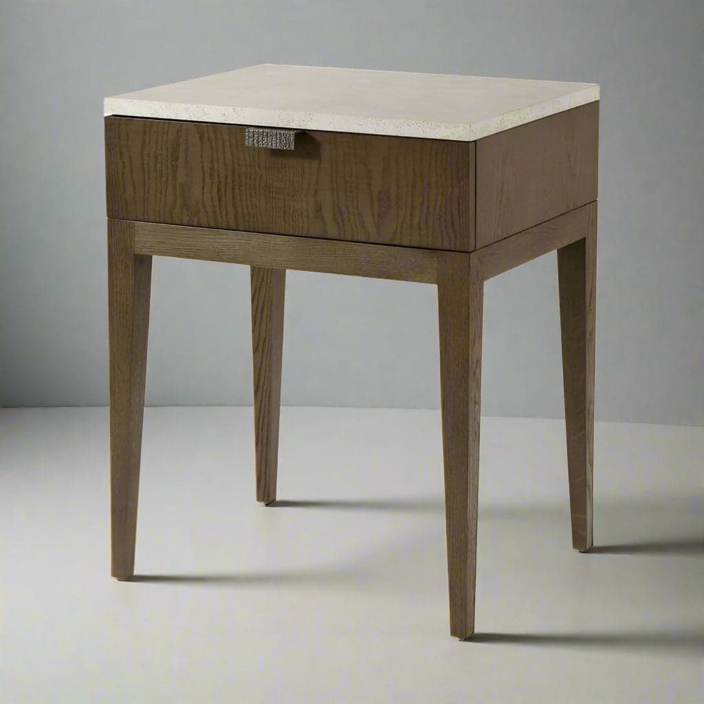 Theodore Alexander Catalina Grey Faux Stone Earth Brown Oak Nightstand (2 Avail) MB1-6 - Image 1