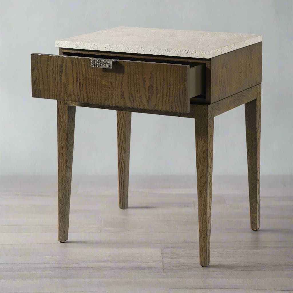 Theodore Alexander Catalina Grey Faux Stone Earth Brown Oak Nightstand (2 Avail) MB1-6 - Thumbnail 2