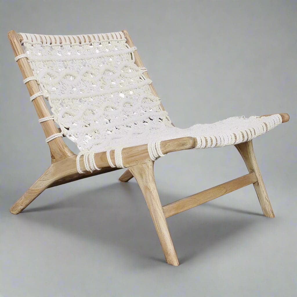 Artesia Cindy Coastal Beach White Woven Rope Teak Wood Occasional Chair (4 Avail) MB1-22 - Image 1