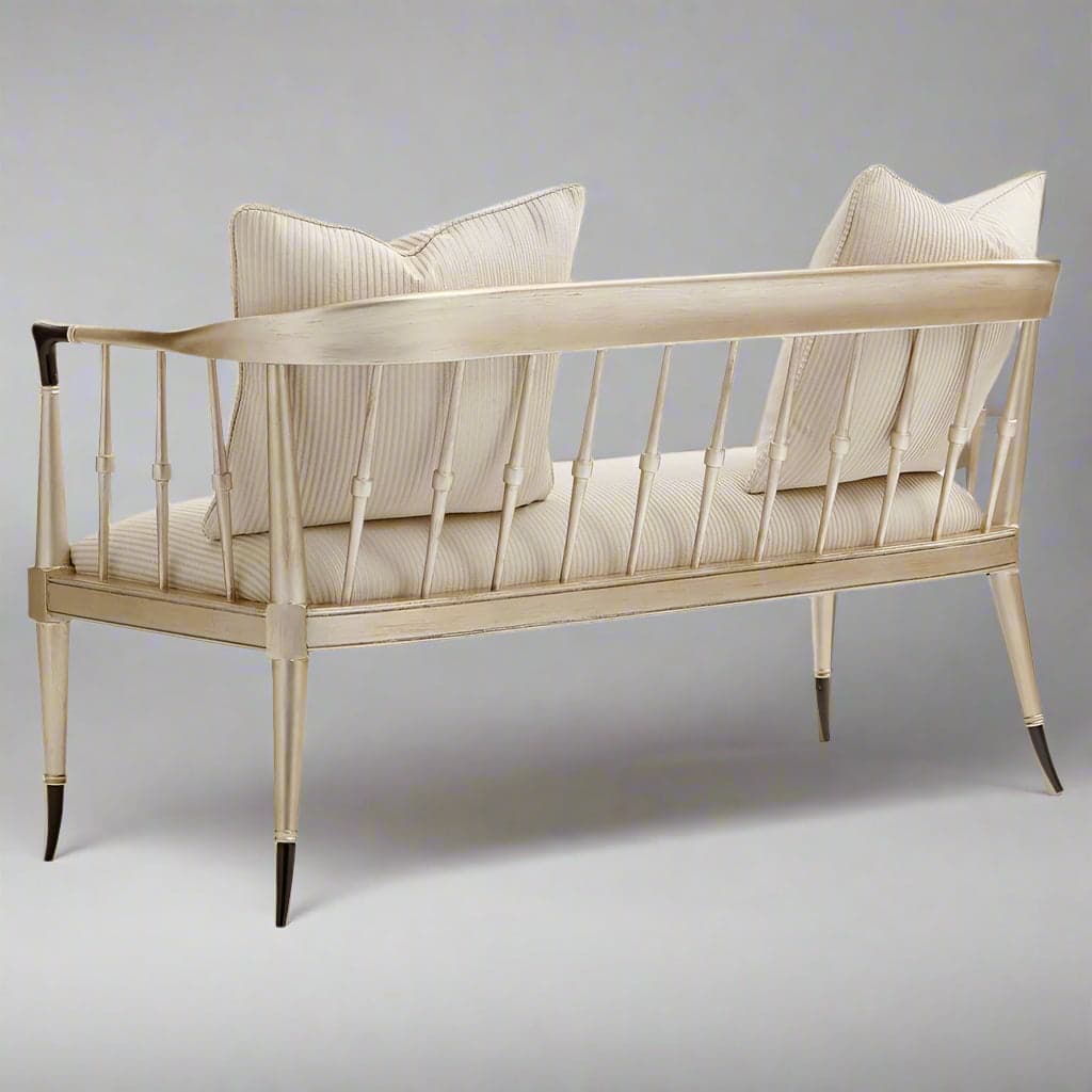 Caracole Twice As Beautiful French Country Ivory Champagne Gold Spindle Back Settee MB1-16 - Thumbnail 2