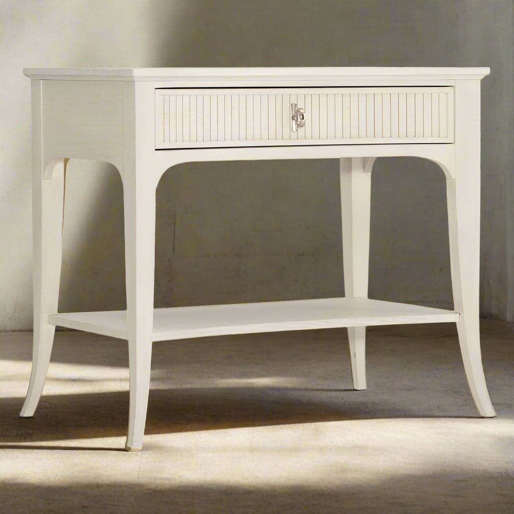 Bernhardt Audrey French Country Washed White Oak Concave Front Nightstand MB1-19 - Image 1