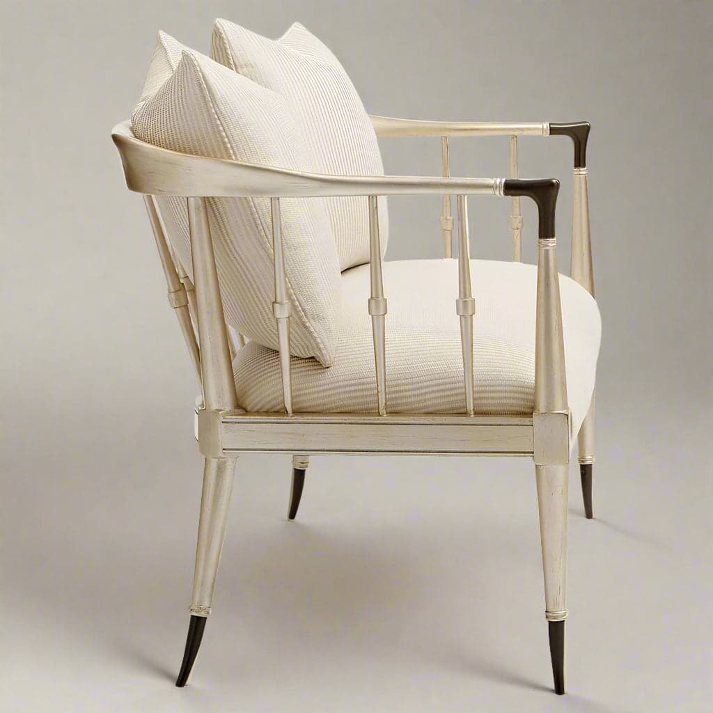 Caracole Twice As Beautiful French Country Ivory Champagne Gold Spindle Back Settee MB1-16 - Thumbnail 3