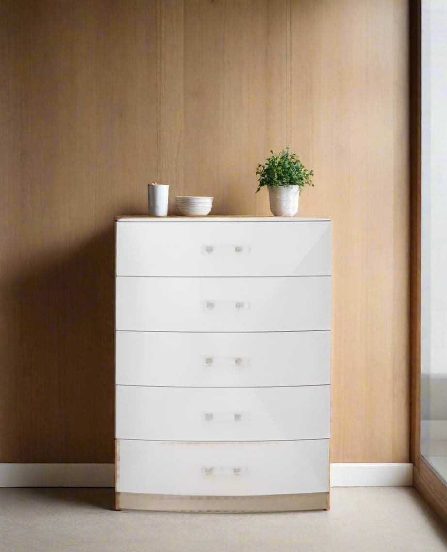 Bernhardt Lucille Modern Classic White Grey Wood Tall Tallboy Chest Dresser MB1-26 - Image 1