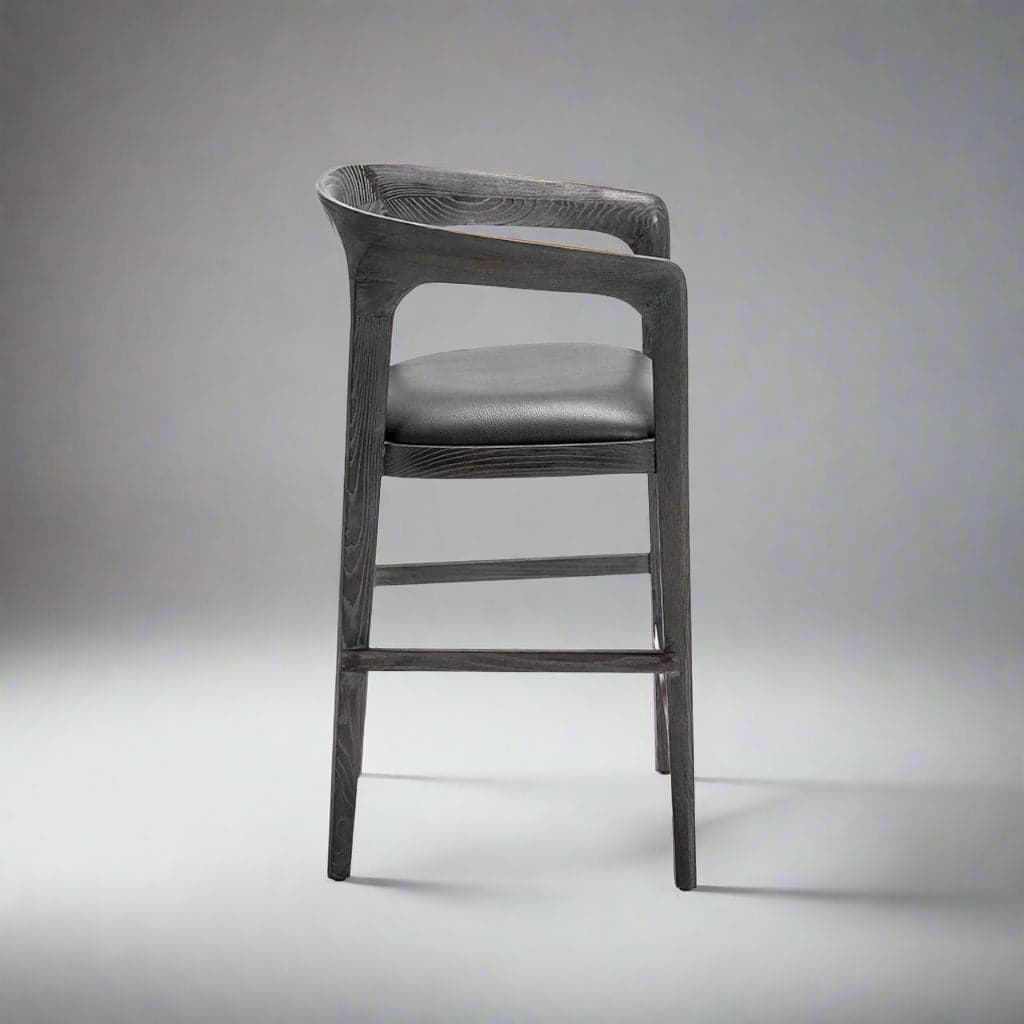 Interlude Kendra Mid Century Grey Leather Charcoal Wood Counter Stool MB1-35 - Thumbnail 2