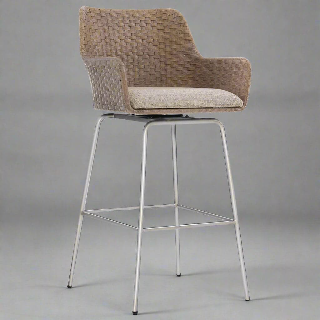 Bernhardt Kyle Coastal Brown Rattan Upholstered Swivel Counter Stool (2 Avail) MB1-36 - Thumbnail 3