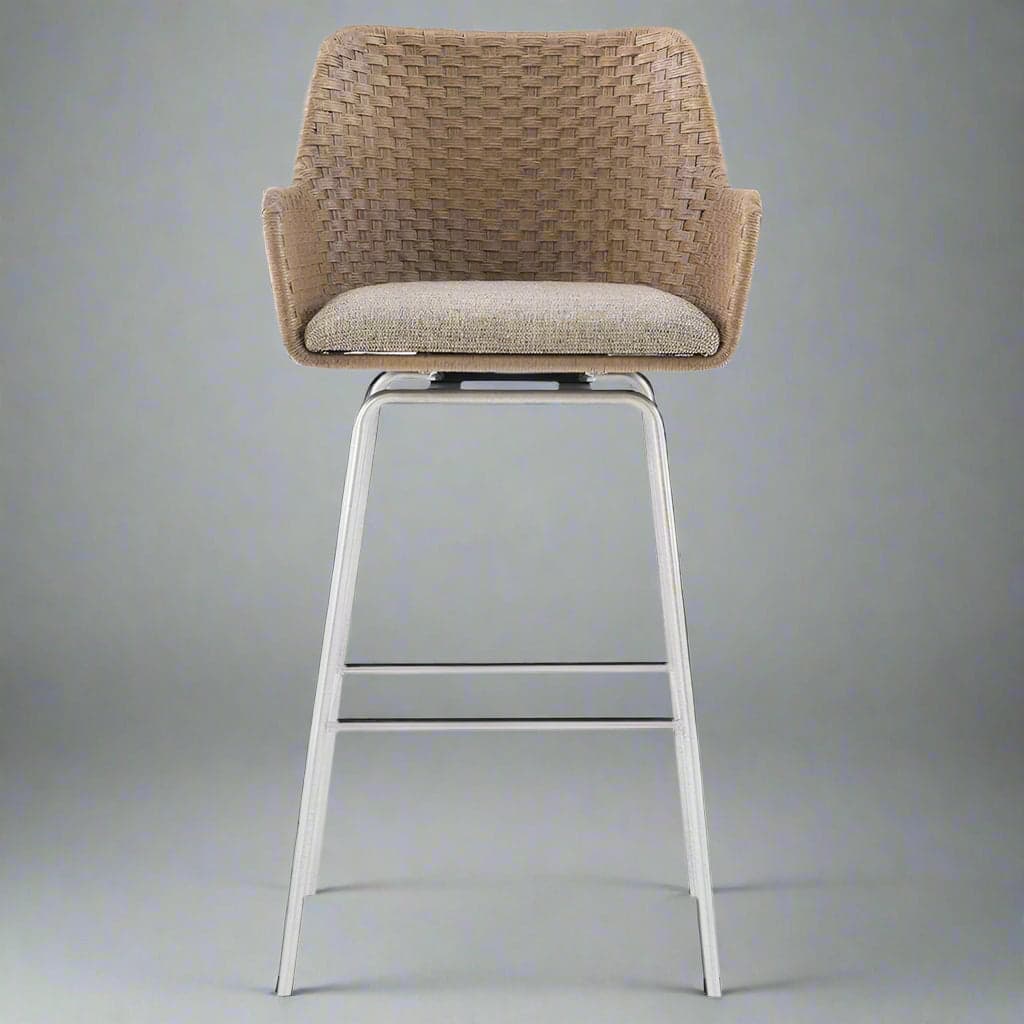 Bernhardt Kyle Coastal Brown Rattan Upholstered Swivel Counter Stool (2 Avail) MB1-36 - Image 1