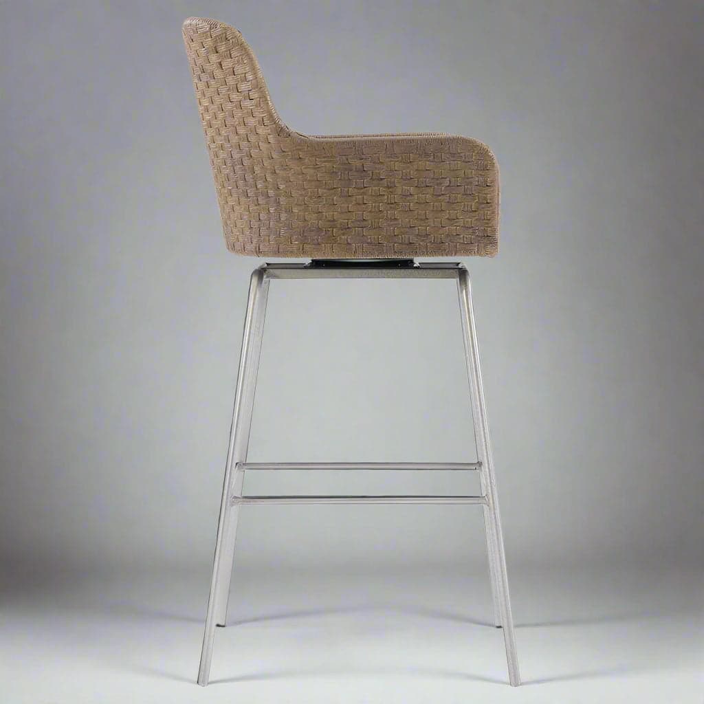 Bernhardt Kyle Coastal Brown Rattan Upholstered Swivel Counter Stool (2 Avail) MB1-36 - Thumbnail 2