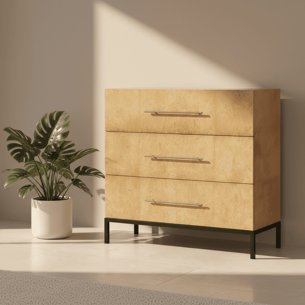 ELK Andrew Rustic Lodge Natural Burl Mahogany / Black Iron 3 Drawer Dresser MB1-43 - Image 1