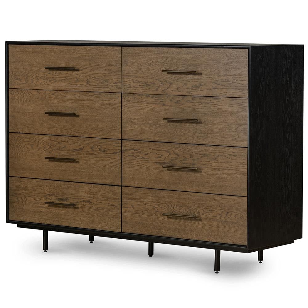 Four Hands Carrey MCM Oak / Black Iron Frame 8 Drawer Double Dresser MB1-60 - Thumbnail 2