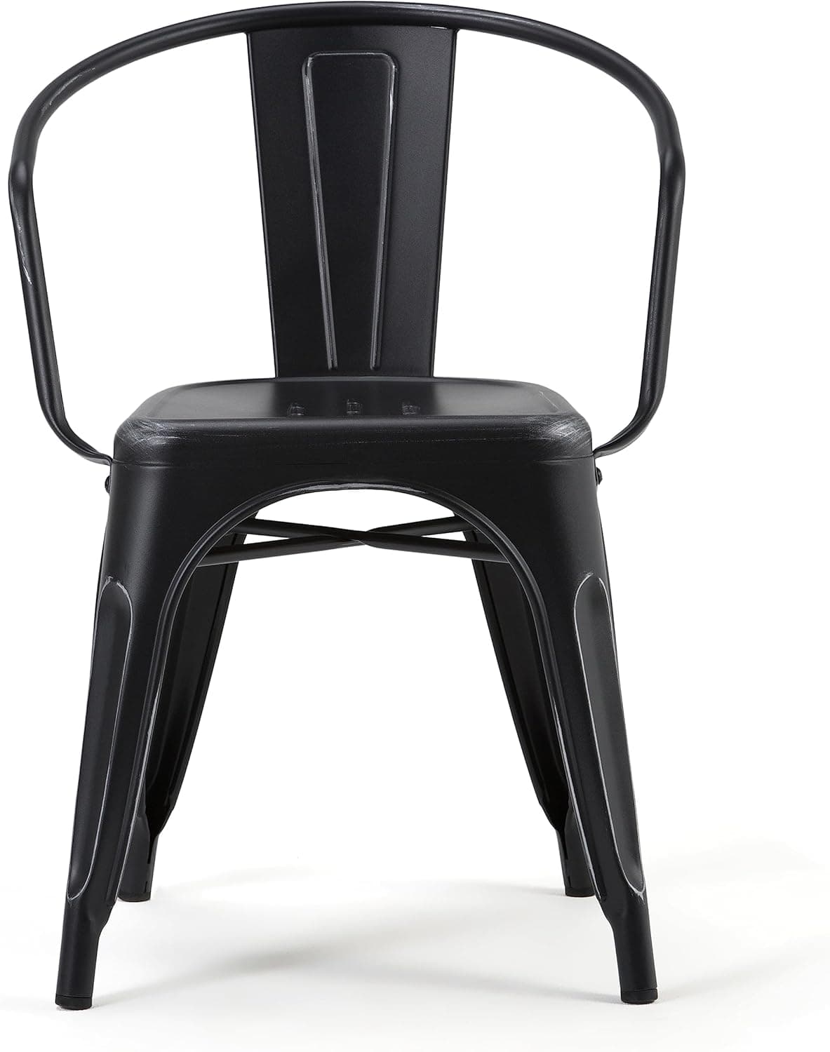 Larkin Metal Dining Arm Chair (Set of 2) in Distressed Black, Silver FFW258-602 - Thumbnail 3