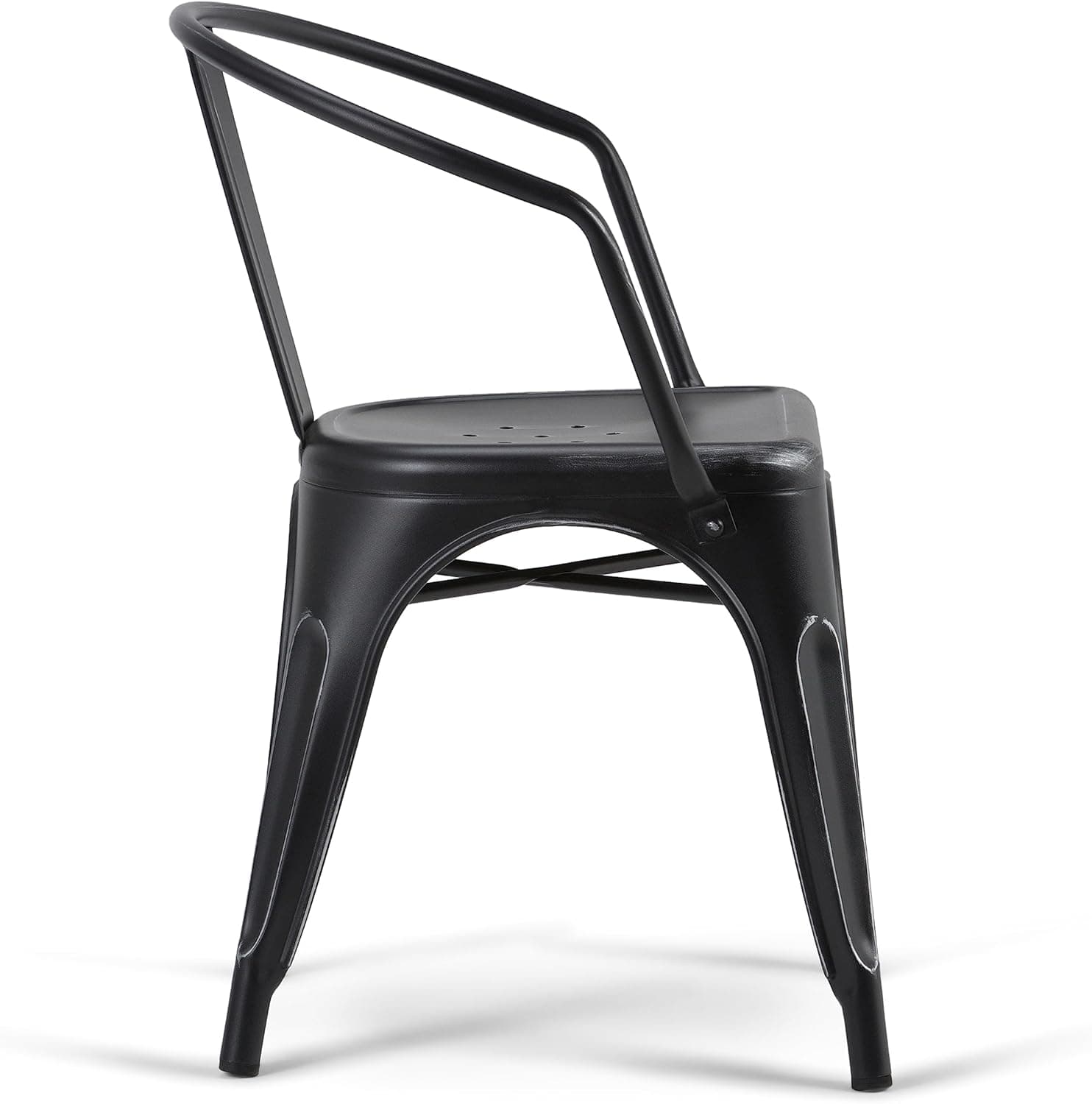 Larkin Metal Dining Arm Chair (Set of 2) in Distressed Black, Silver FFW258-602 - Thumbnail 4