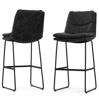 Danika Bar Stool (Set of 2) Charcoal Grey Vegan Leather FFW258-677 - Thumbnail 4