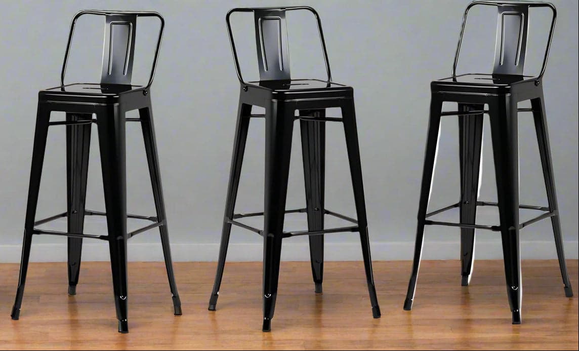 Rayne Industrial Black Metal 30" Metal Bar Stool (Set of 3) FFW258-689 - Image 1