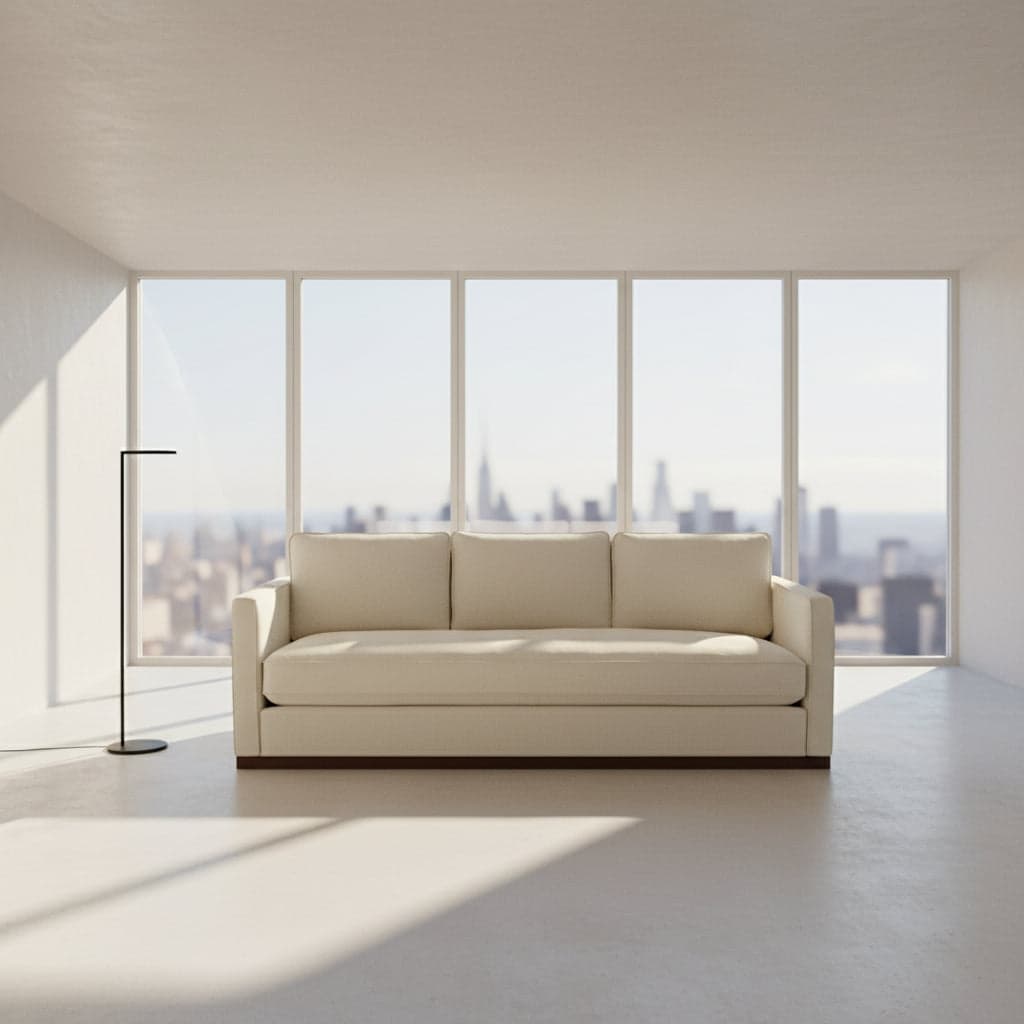 Kuka Home Bobbi 87" Beige Linen Upholstered 3 Seater Sofa Couch FFE-802 - Image 1