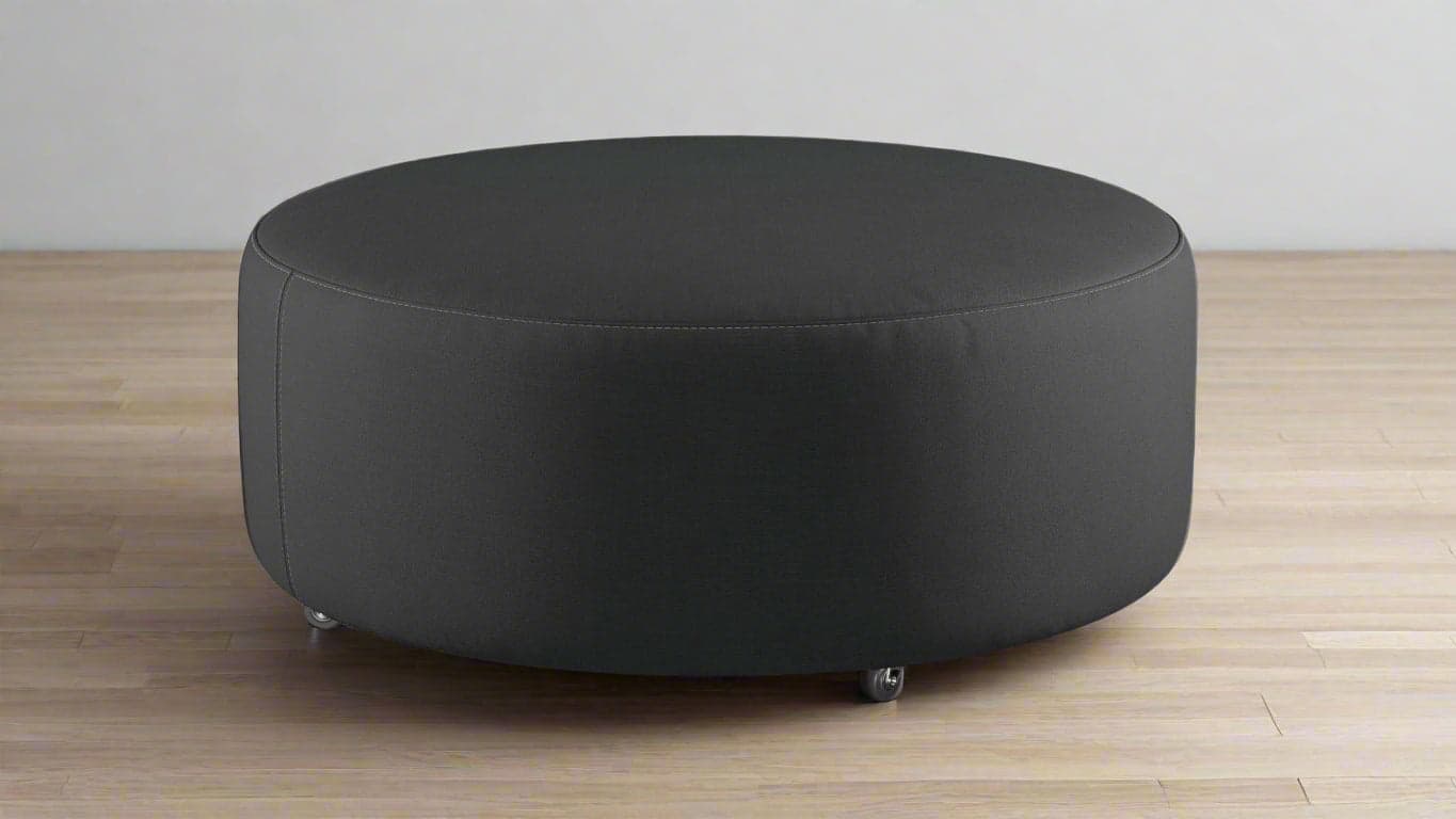 The Inside Havenly Pavement Luxe Linen Round Cocktail Black Ottoman FFE-818 - Image 1