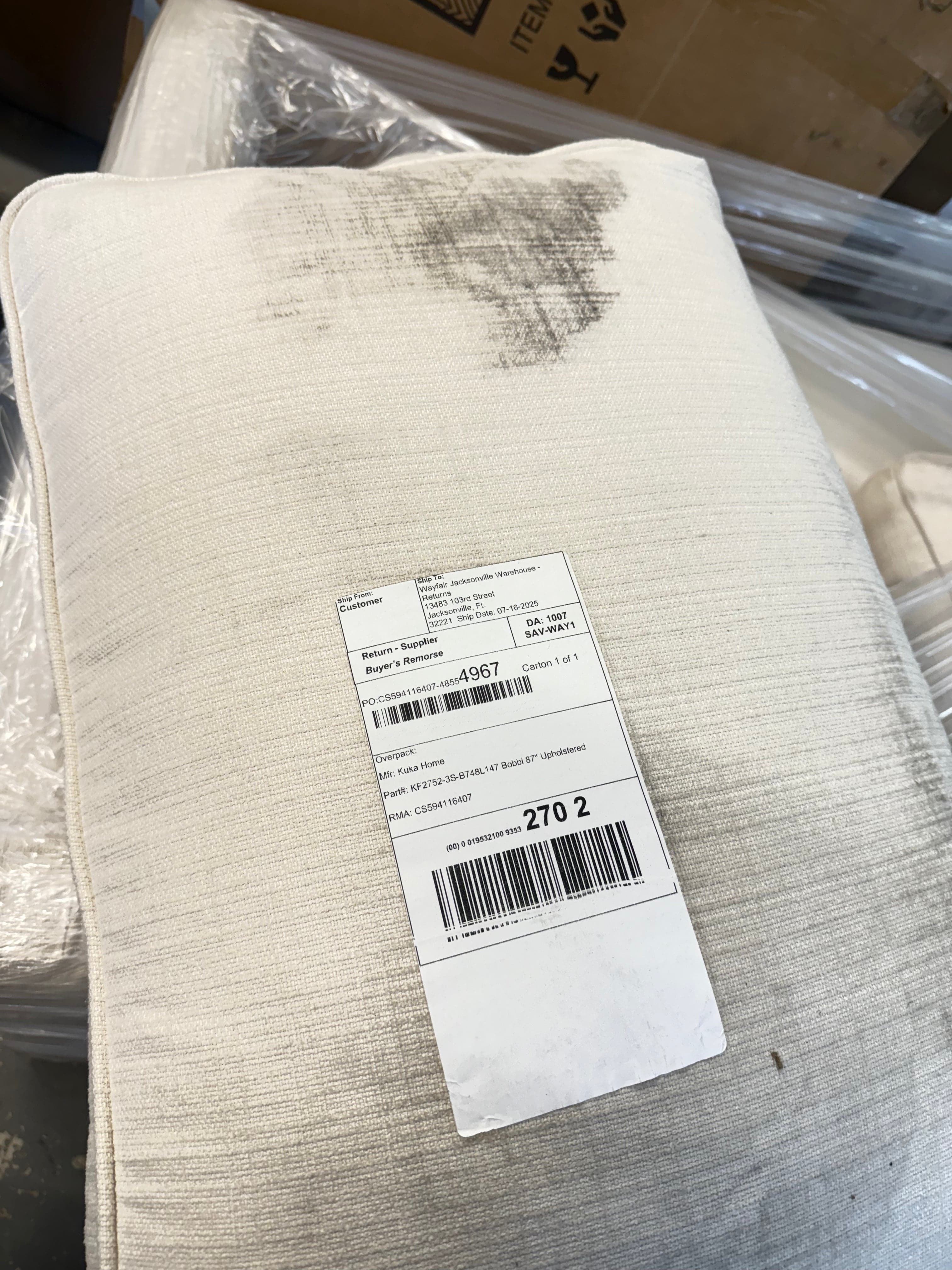 Kuka Home Bobbi 87" Beige Linen Upholstered 3 Seater Sofa Couch FFE-802 - Thumbnail 3