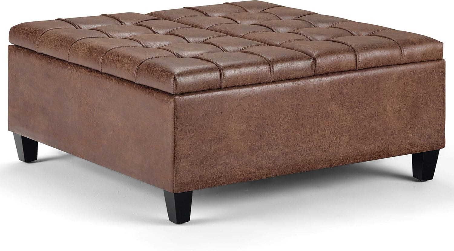 Harrison 36" Coffee Table Storage Ottoman in Distressed Brown Vegan Leather FFW-934 - Thumbnail 2