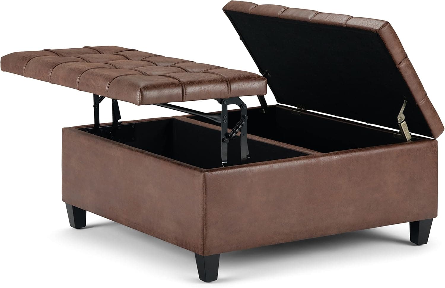 Harrison 36" Coffee Table Storage Ottoman in Distressed Brown Vegan Leather FFW-934 - Thumbnail 5