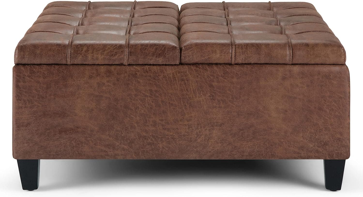 Harrison 36" Coffee Table Storage Ottoman in Distressed Brown Vegan Leather FFW-934 - Thumbnail 6