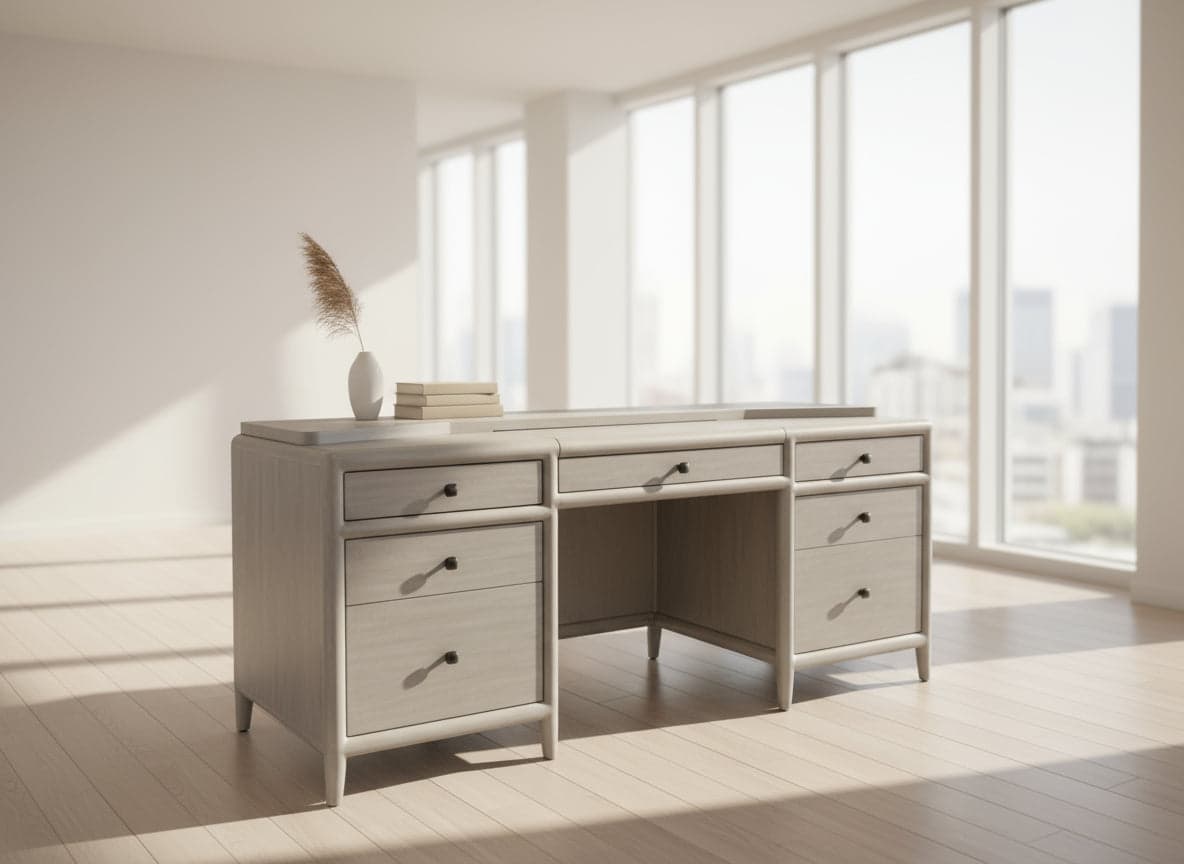 Hooker Furniture Work Your Way Burnham Grey Wood Credenza Desk FFE-1045 - Image 1