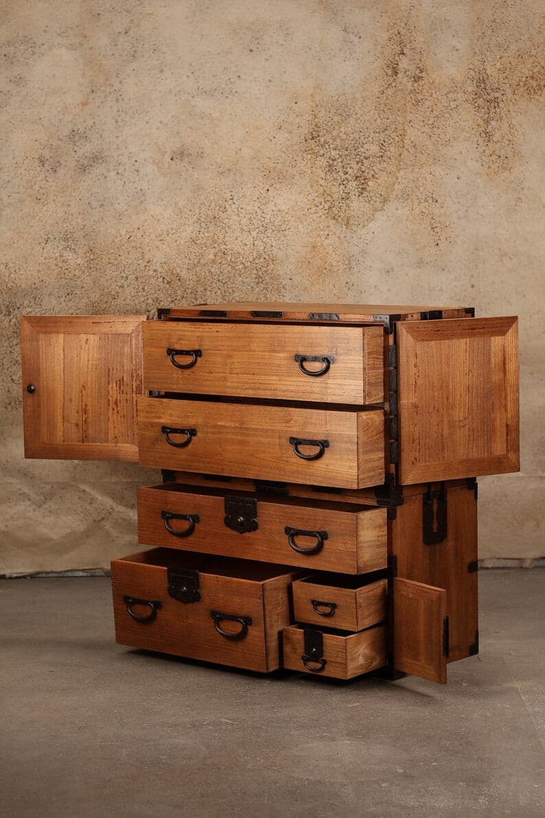 Antique Asian Japanese Kannon Biraki Isho Tansu Dansu Late Edo Period Chest SH265-40 - Thumbnail 4