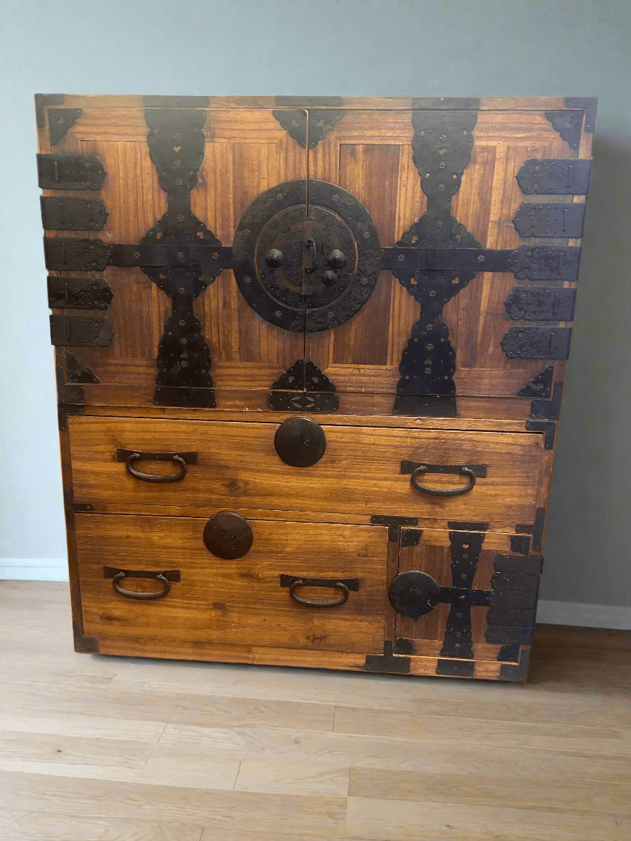 Antique Asian Japanese Kannon Biraki Isho Tansu Dansu Late Edo Period Chest SH265-40 - Thumbnail 7