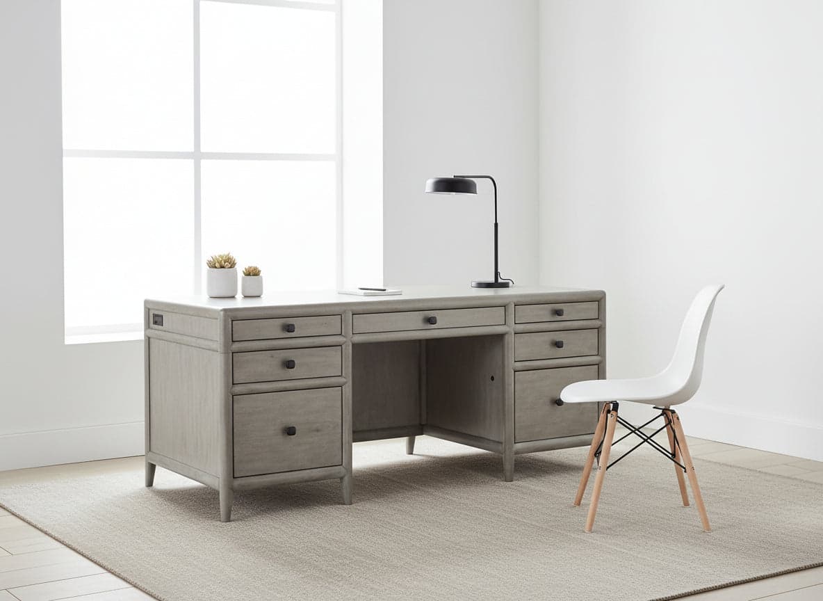 Hooker Furniture Work Your Way Burnham Grey Mink Alder Wood Executive Desk FFE-1065 - Image 1