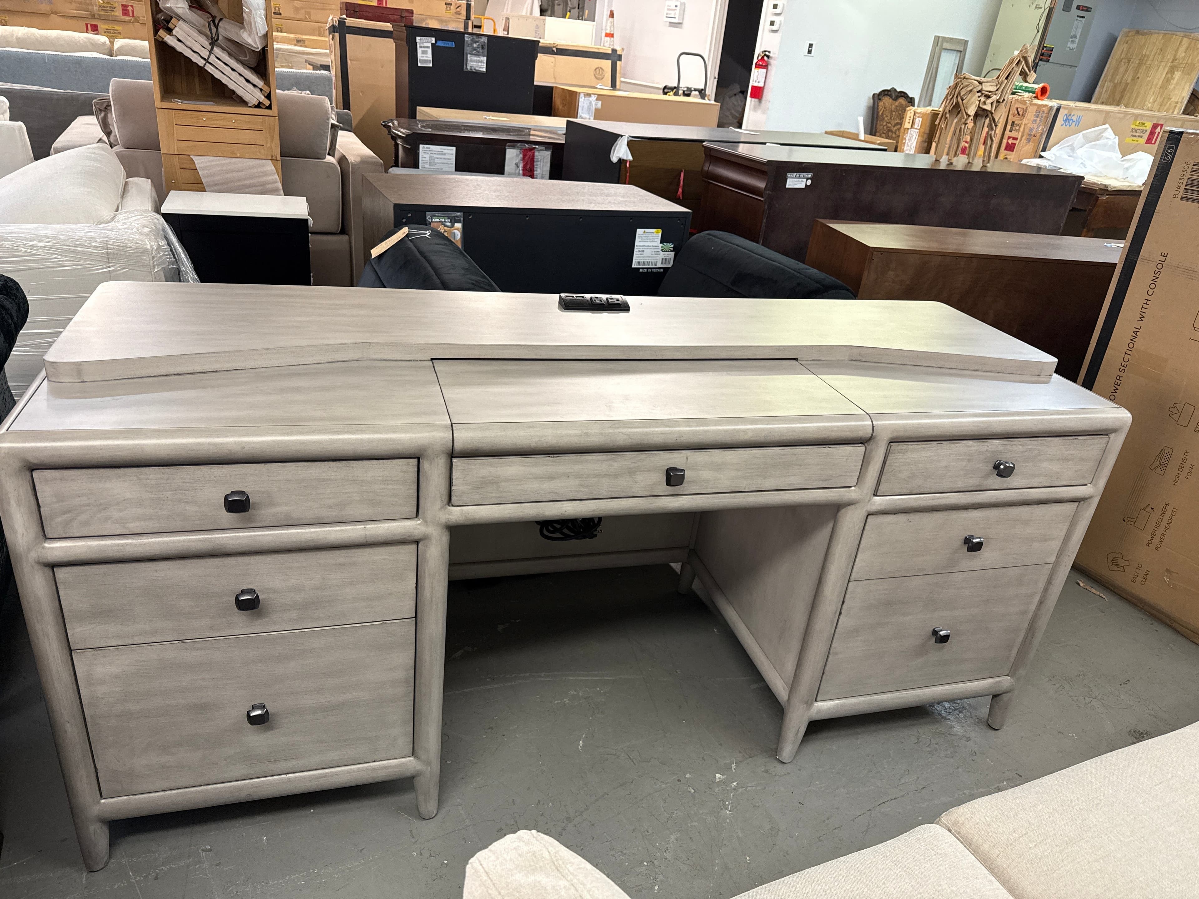 Hooker Furniture Work Your Way Burnham Grey Wood Credenza Desk FFE-1045 - Thumbnail 2