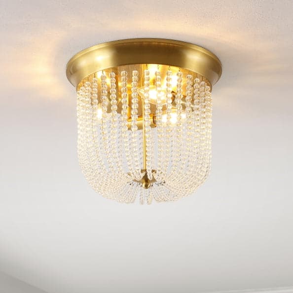 Safavieh Sarella 3 Light Flush Mount Ceiling Tapered Crystal Strands Gold Base FFE-1072 - Image 1