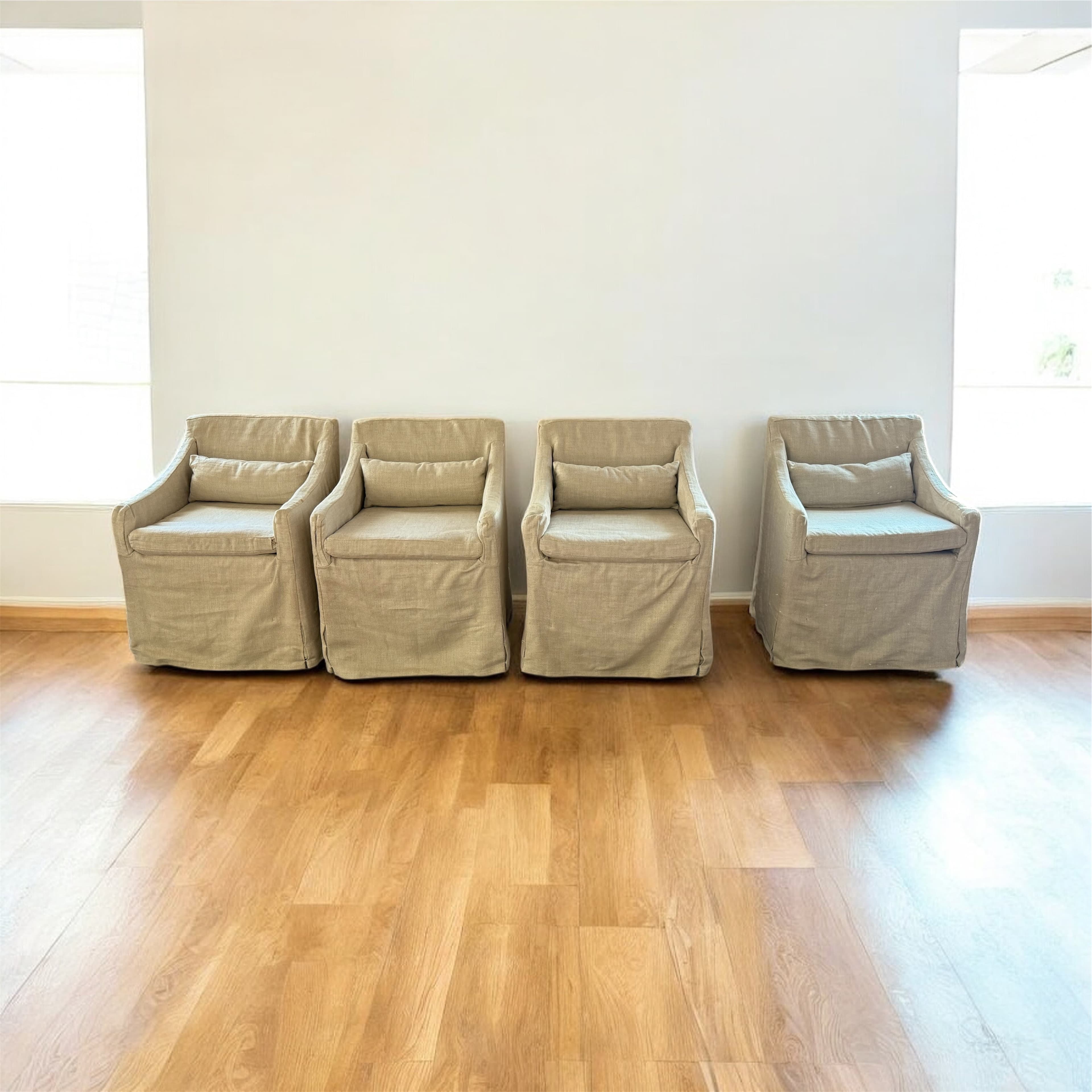 2 Low Belgian Track Arm Restoration Hardware Slipcover Beige Dining Chairs HR8 - Thumbnail 2