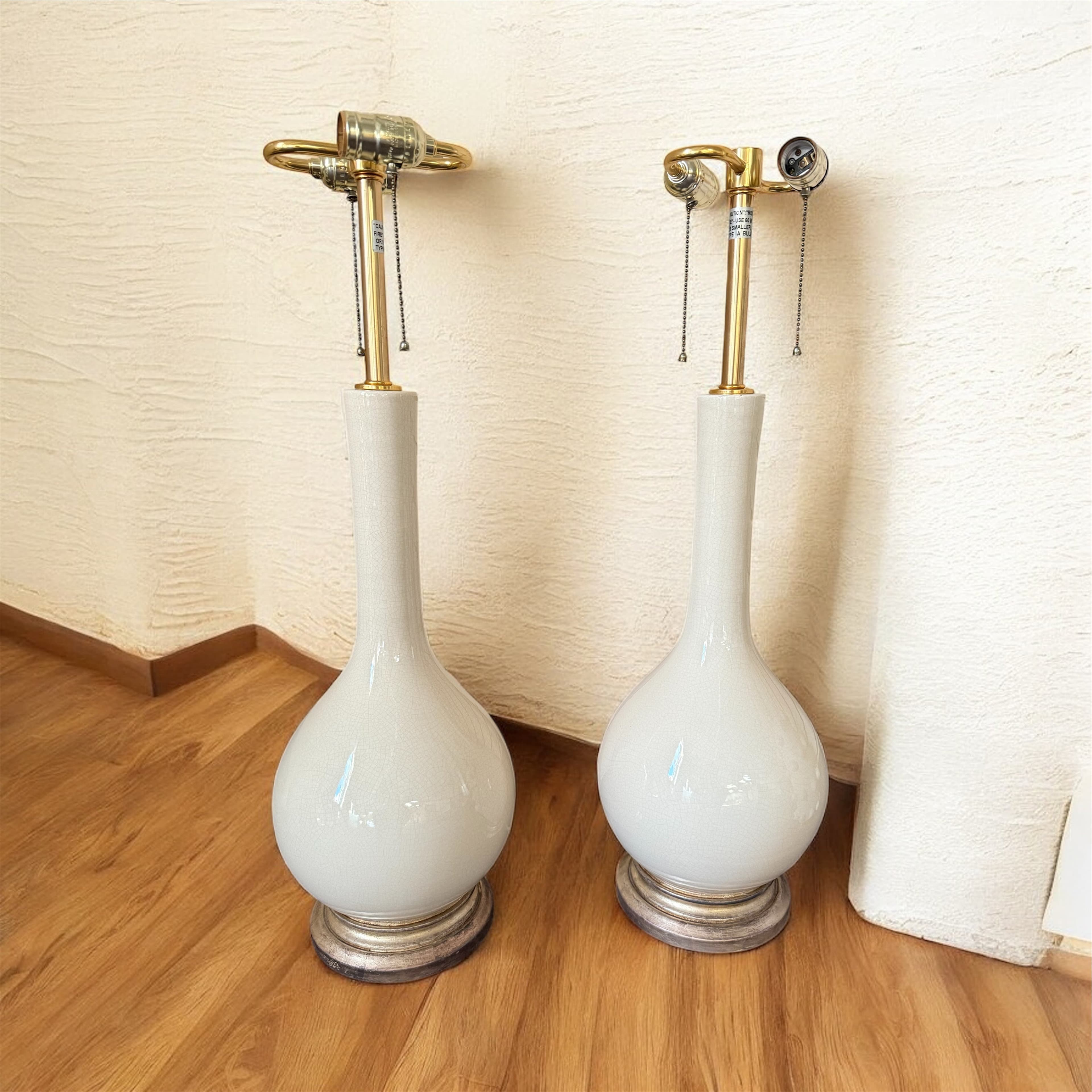 Pair of Large Ceramic & Brass Gourd Table Lamps HR14 - Image 1