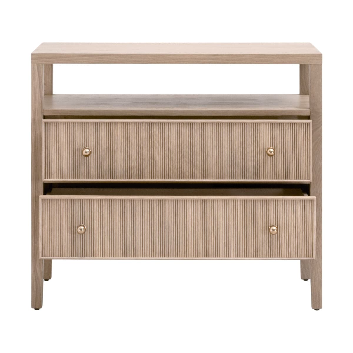 Essentials for Living Highland Solid Oak Fluted 2-Drawer Nightstand FFE-1128 - Thumbnail 2