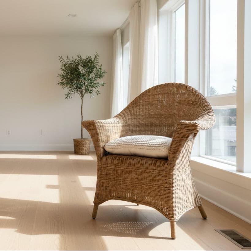 Handwoven Wicker Chair with Woven Beige Cushion MJS - 1 - Image 1