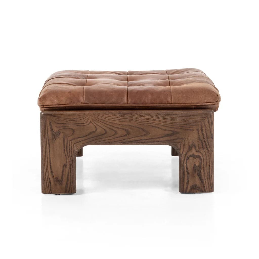 Four Hands Heirloom Siena Brown Halston Leather Ottoman FFW-1140 - Thumbnail 3