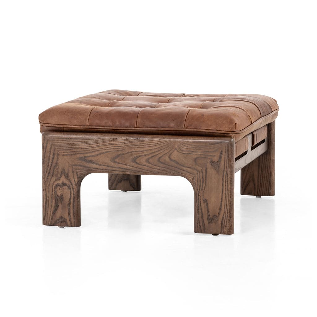 Four Hands Heirloom Siena Brown Halston Leather Ottoman FFW-1140 - Thumbnail 4