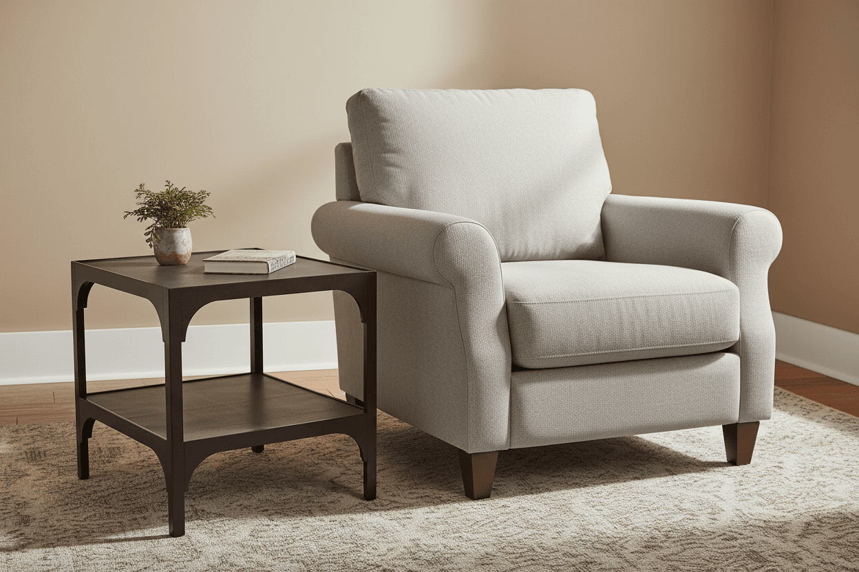 Savoye Solid Wood End Table w Faux Leather Top & Storage FFE-1186 - Image 1