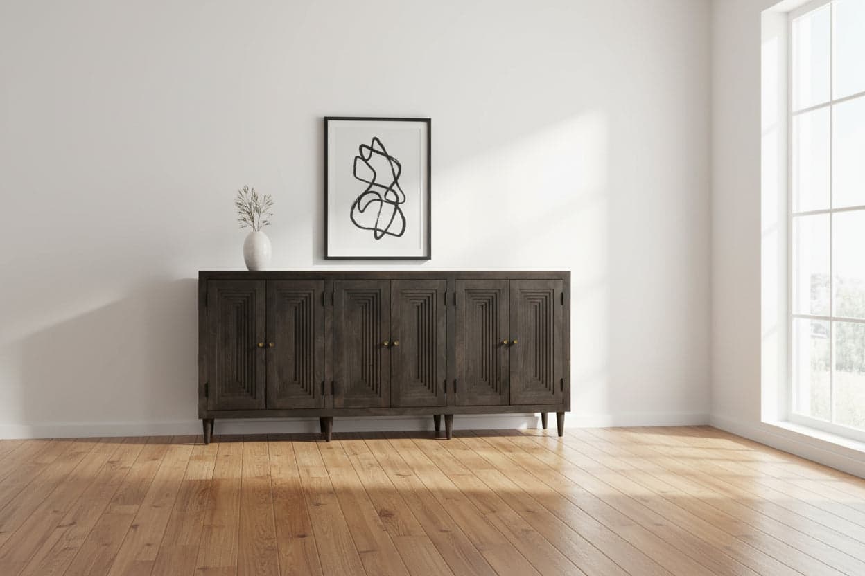 Crestview Collection Highland Park Dark Brown Mango Wood Sideboard Media Credenza Buffet FFE-1188 - Image 1