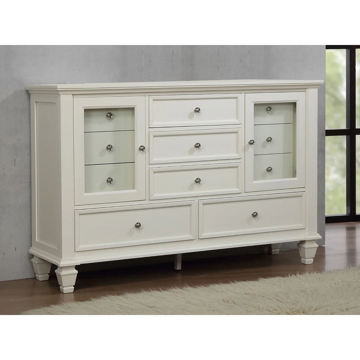 White Fraser 11 Drawer Glass Front Combo Dresser FFE-1202 - Image 1