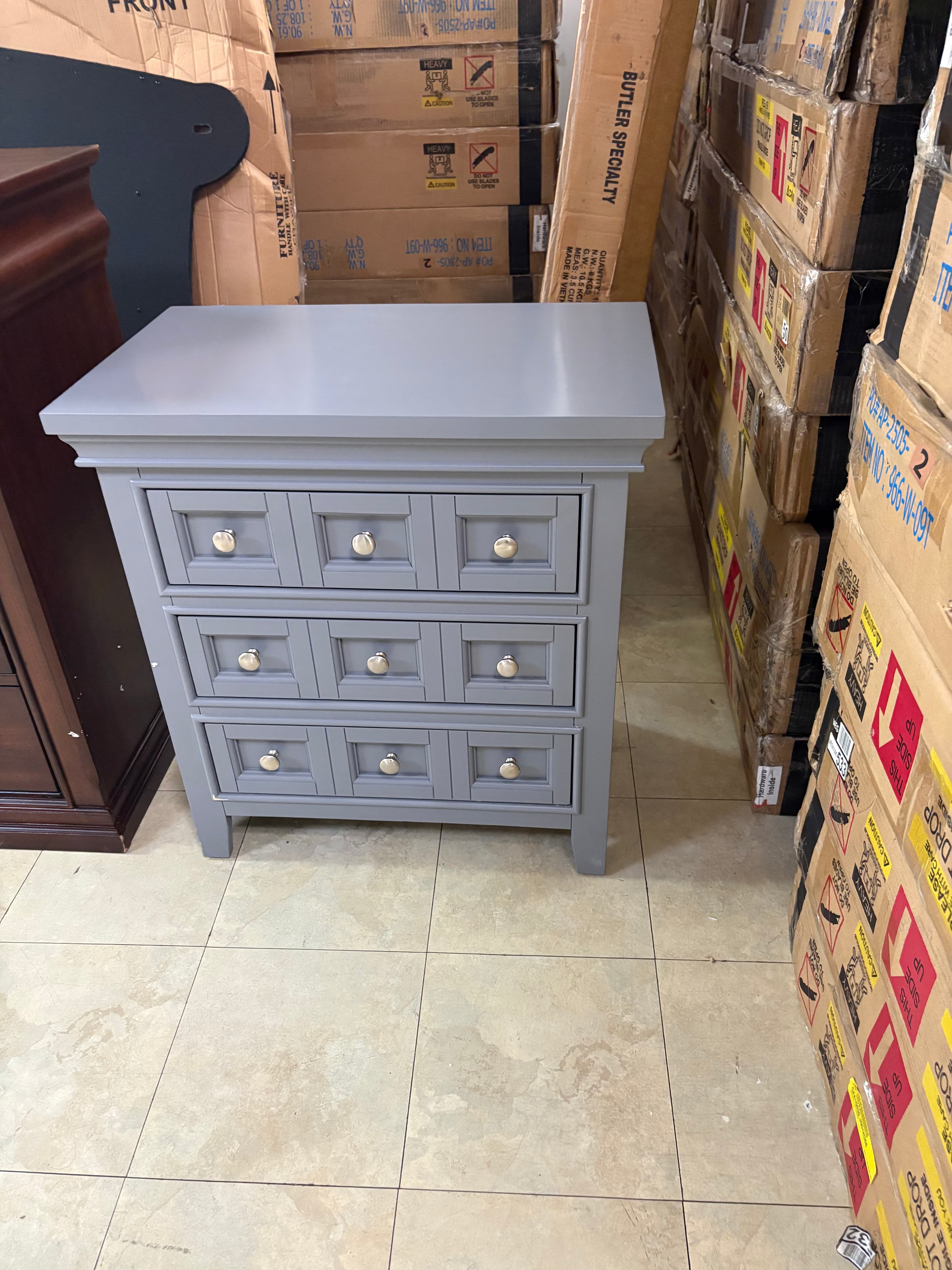 Gray Window Paned 3 Drawer Nightstand (2 available) FFE-1221 - Thumbnail 2