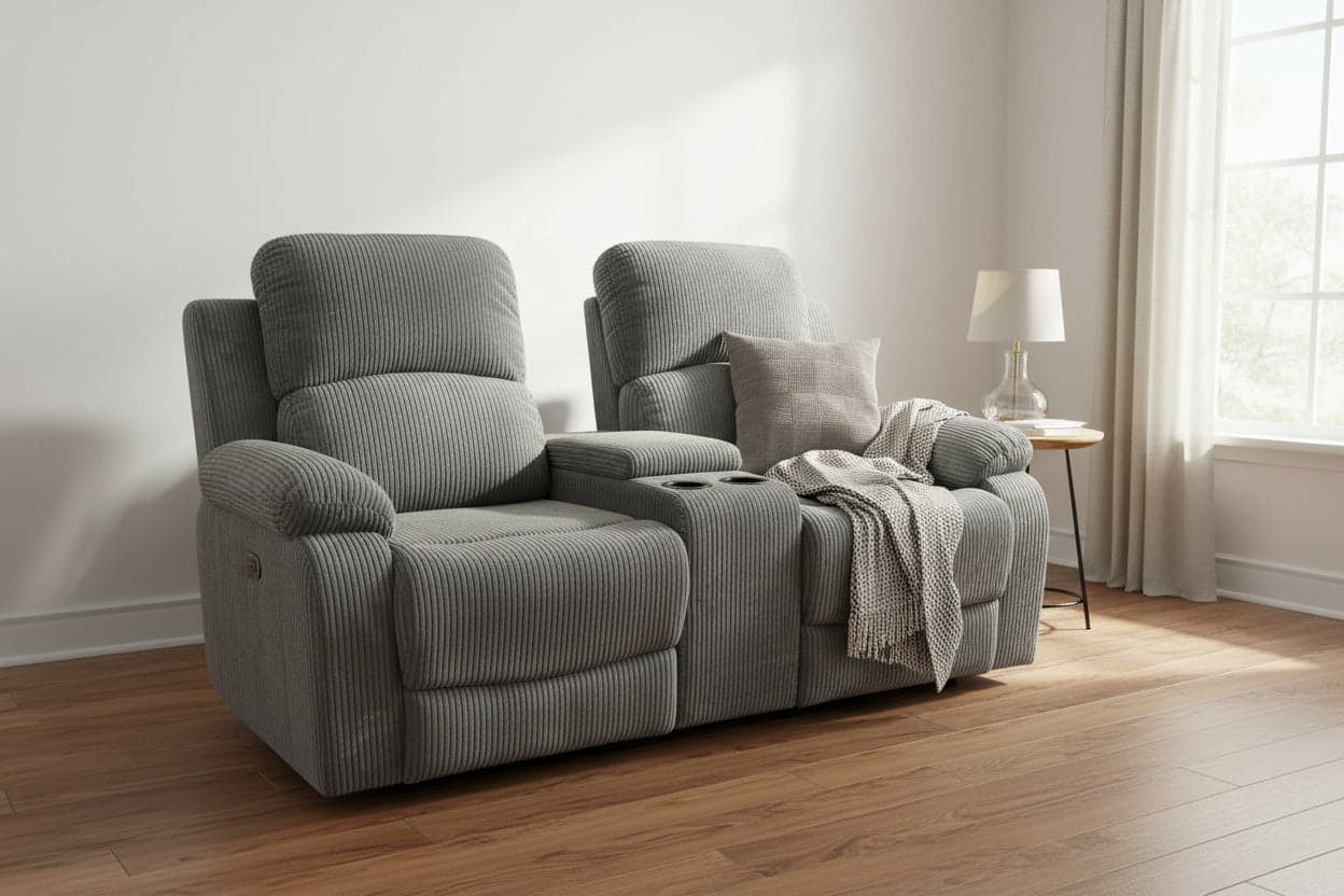 Grey Corduroy 2 Seater Recliner Sofa Chair Loveseat FFE-1237