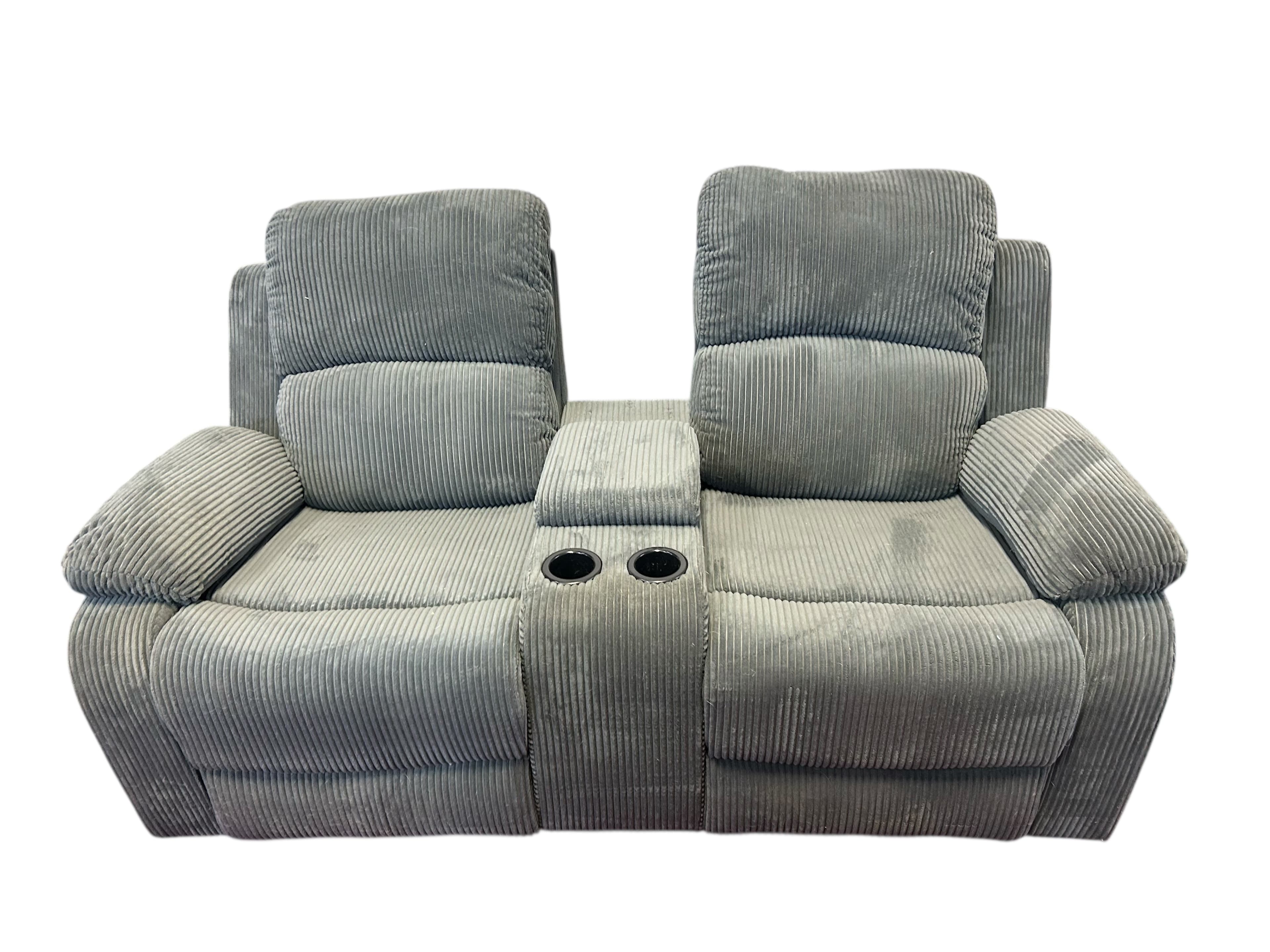 Grey Corduroy 2 Seater Recliner Sofa Chair Loveseat FFE-1237 - Thumbnail 2