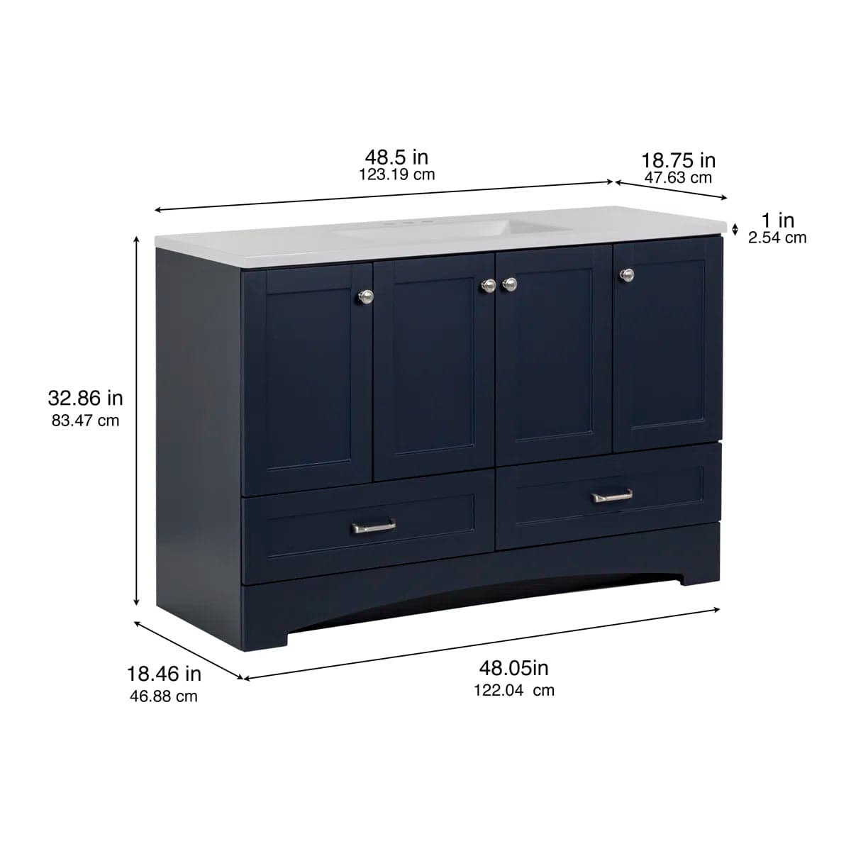 Emlyn 48" Single Bathroom Vanity w 3 Cabinets2 Drawers Cultured Marble Vanity Top FFE-1258 - Thumbnail 4