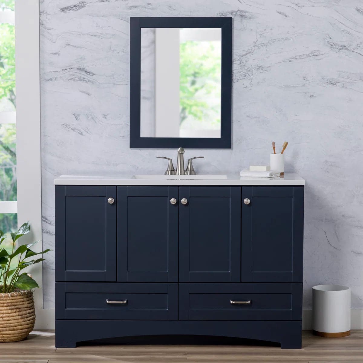 Emlyn 48" Single Bathroom Vanity w 3 Cabinets2 Drawers Cultured Marble Vanity Top FFE-1258 - Thumbnail 3