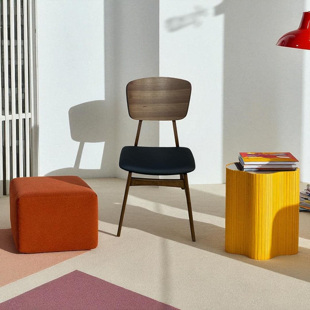 Hoft Homes SINGLE Anders Dining Chairs - Black Leather & Walnut