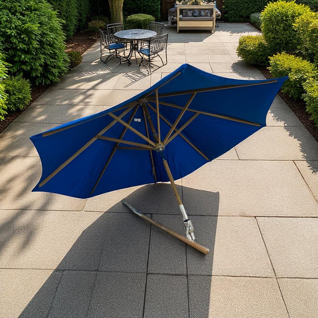 Galtech Octagonal Teak Patio Market Umbrella with Crank Lift and Rotational Tilt - Image 1